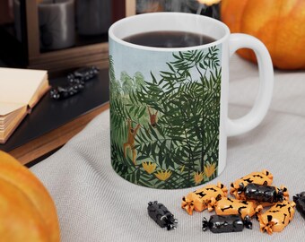 Keramische mok botanische jungle, koffiekopje tropische natuur, milieuvriendelijk drinkgerei, perfect cadeau voor tuinliefhebbers