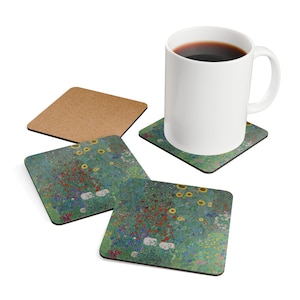 Gustav Klimt Untersetzer Set: Jugendstil Blumen Dekor aus Korkholz