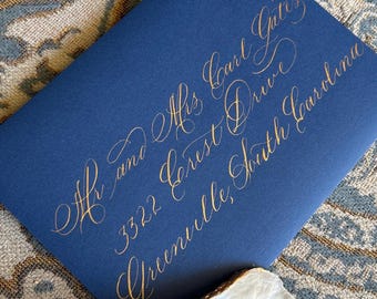 Hand addressed envelope - calligraphy in copperplate style or modern calligraphy