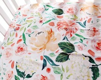 MINIBAE Secret Garden Fitted Cot Sheet, Floral, Crib fitted sheet, Nursery