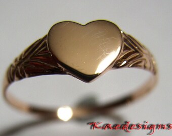 サイズM 1/2、新品9カラットローズゴールドハートシグネットリング200