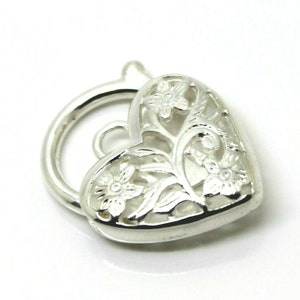 Sterling Silber 925 Filigran Herz Vorhängeschloss Anhänger 15 mm
