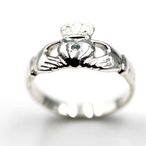 Genuine Sterling Silver 925 Aquamarine (Birthstone Of March) Claddagh Ring