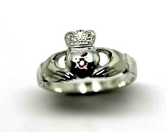 Anello Claddagh In Argento 925 Con Cristallo Acquamarina, Pietra Nati A Marzo, Altezza 0,9 Cm, Larghezza 1,5 Cm, Taglia 57 (18,1 Mm)