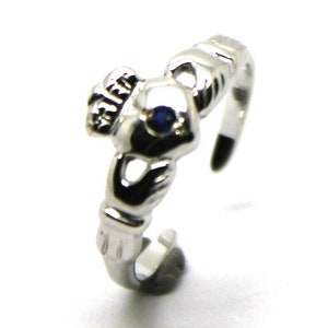 9ct White Gold Irish Claddagh Blue Sapphire Toe Ring*Free Express Post In Oz*