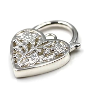 Ciondolo con lucchetto a cuore piatto in filigrana d'argento sterling da medio a grande da 15 mm o 20 mm