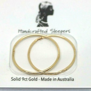 Genuine 9ct Yellow or Rose Gold or Sterling Silver Sleepers Hinged Earrings Plain 20mm inside diameter