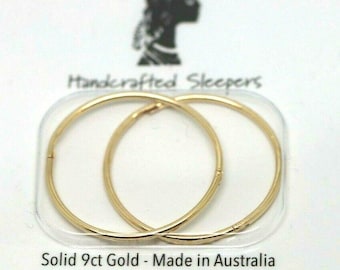 Genuine 9ct Yellow or Rose Gold or Sterling Silver Sleepers Hinged Earrings Plain 20mm inside diameter