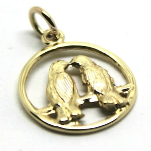 Genuine 9ct Yellow or Rose or White Gold or Silver Lovebirds Love Birds Pendant