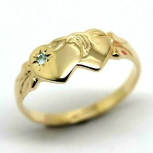 Genuine 9ct Yellow Gold Double Heart Topaz November Birthstone Signet Ring In Your Size