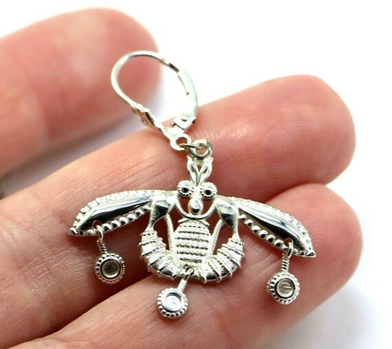 Orecchini A Perno In Argento Sterling Con Api Minoiche Greche - Placcati Rodio, 28 Mm, 3,5 Gr