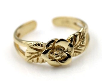 Anello per alluce a forma di fiore in oro giallo, rosa o bianco 9 carati 375 o argento sterling