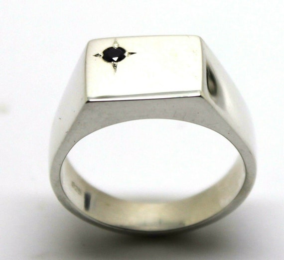Taille W Mens Solid Sterling Silver Black Sapphire Square Signet Ring Etsy France