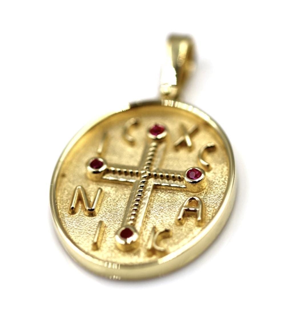 その他 18k Gold Pendant Genuine 18ct 18kt 750 Yellow, Rose or White Gold Byzantine Ruby