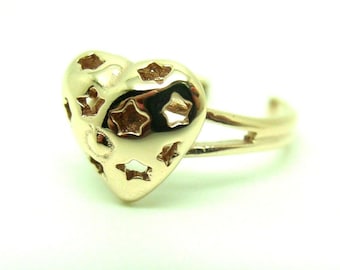 Anello per alluce a forma di stella e cuore in oro giallo, rosa o bianco 9 carati 375, autentico modello 232