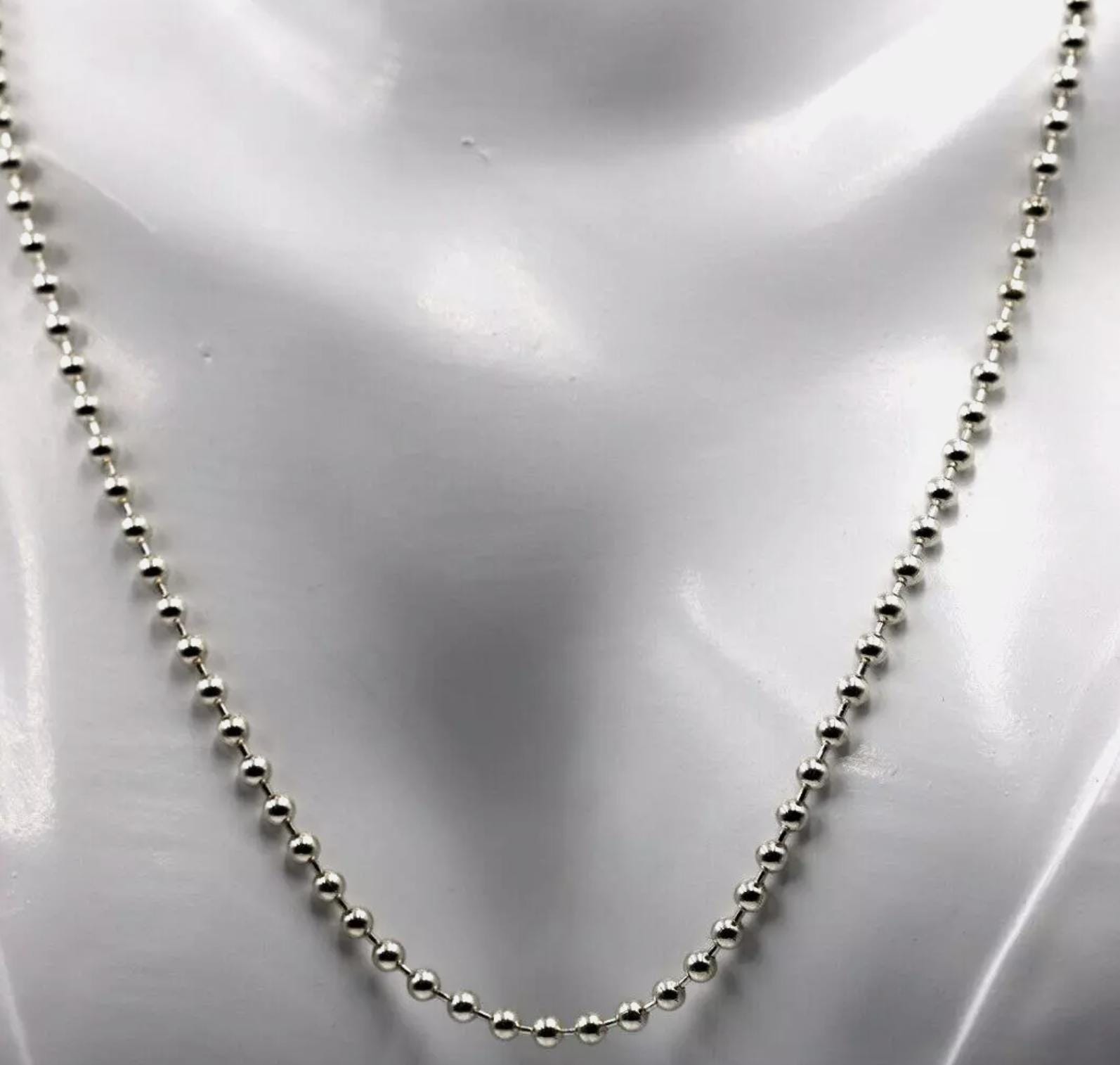 本物のスターリングシルバー925ボールチェーンネックレス 長さ45cm