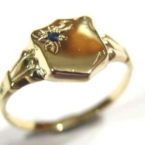 Size K, New Genuine 9ct 9k Small Yellow, Rose or White Gold Blue Sapphire shops Shield Signet Ring