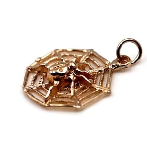 Genuine Solid 9ct 9k 375 Yellow, Rose or White Gold Spider Web Pendant Charm