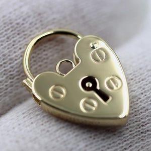 Colgante con forma de corazón de rosca, auténtico, de oro amarillo de 9 quilates (9 k), de 13,5 mm y tamaño pequeño, con candado