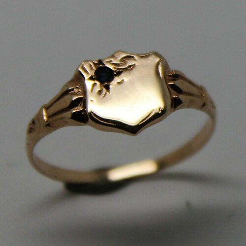 Size K, New Genuine 9ct 9k Small Yellow, Rose or White Gold Blue Sapphire shops Shield Signet Ring