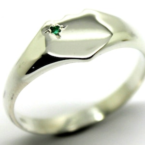 Maat R Solid Echte Grote Mens Sterling Zilveren Schild Groene Emerald Signet Ring