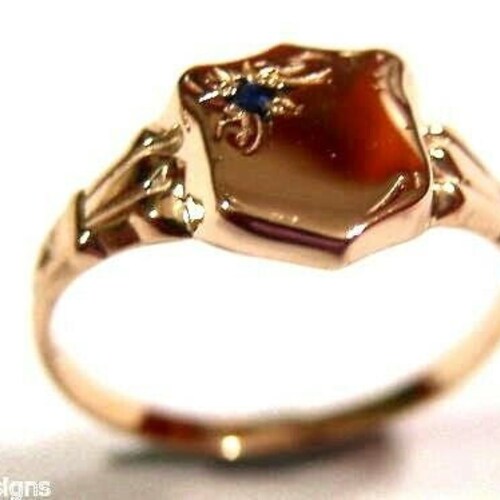 Size K, New Genuine 9ct 9k Small Yellow, Rose or White Gold Blue Sapphire shops Shield Signet Ring