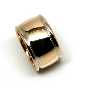 Size N 9ct 9kt Full Solid Rose Gold & White Gold Ridged Dome Ring 12mm Wide