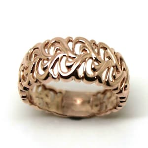Genuine Size O 9ct Rose Gold Wide Flower Filigree Ring