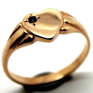9ct Heart Rose Gold Blue Sapphire Shield Signet Ring *Free Express Post In Oz*