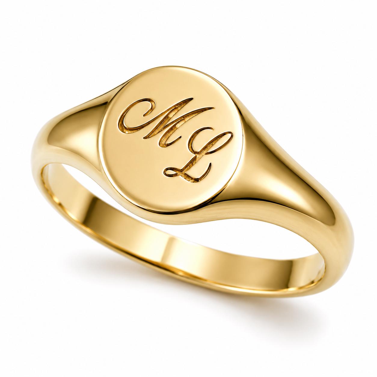 Size F 9ct 9K Yellow Gold Oval Signet Ring 9mm X 7mm + Engraving