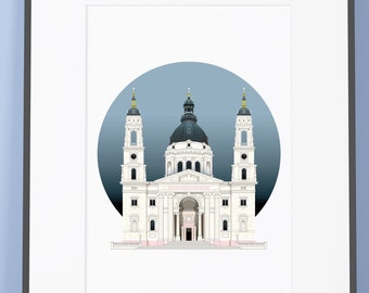 Budapest St Stephen’s Basilica Stylish Art Print, Roman Catholic Church