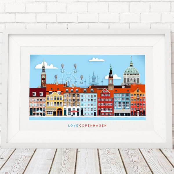 Impression d'art colorée de la ligne d'horizon de Copenhague, Nyhavn