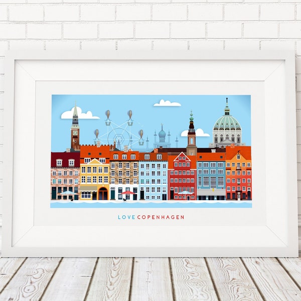 Copenhagen Skyline Vibrant Art Print, Nyhavn