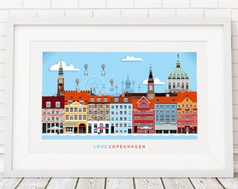 Copenhagen Skyline Vibrant Art Print, Nyhavn