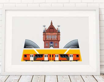 Glasgow Subway Colourful Graphic Art Print, St Enoch Underground Railway Station