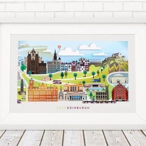 Edinburgh Skyline Colourful Print, Landmarks Art, Castle, Princes Street