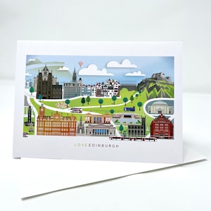 Biglietto di auguri di Edimburgo (singolo), Princes Street, biglietto vuoto Love Edinburgh