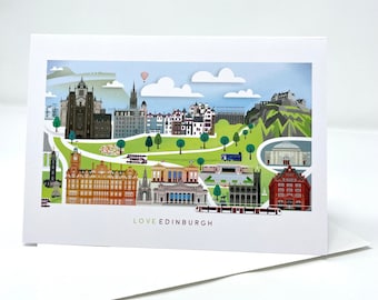 Edinburgh Greetings Card (Single), Princes Street, Love Edinburgh Blank Card