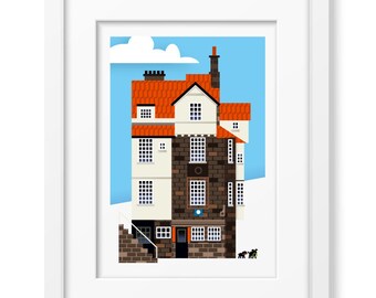 Edinburgh John Knox House Vibrant Art Print, Royal Mile, High Street