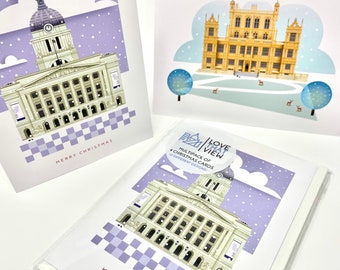 Nottingham Christmas Card Pack (4 Cards), 2 Designs - Council House, Wollaton Hall