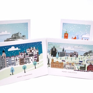 Confezione da 4 biglietti di Natale a Edimburgo (diversi design), biglietti di auguri natalizi vuoti