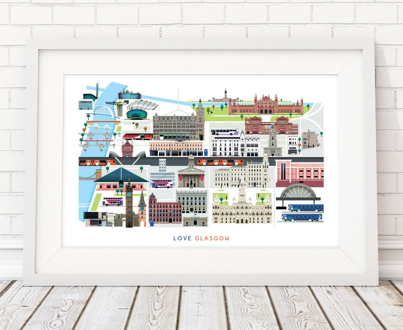 Glasgow Skyline Art Print Kelvingrove Sauchiehall Street Etsy