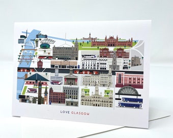 Glasgow Greetings Card (Single), Sauchiehall Street, Tron, Love Glasgow Blank Card