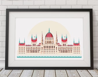 Budapest Parliament Stylish Art Print, Modern Hungarian Gift