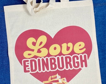 Edinburgh Tote Bag Screenprint Retro, Grocery Bag, Eco-friendly