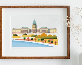 Budapest Buda Castle Bright Modern Art Print, Hungary, Danube