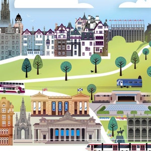 Edinburgh Skyline Colourful Print, Landmarks Art, Castle, Princes Street image 4