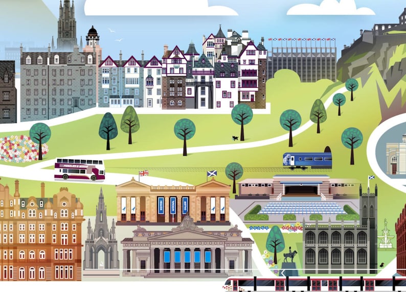 Edinburgh Skyline Colourful Print, Landmarks Art, Castle, Princes Street image 4