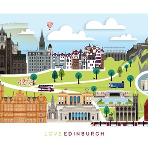 Edinburgh Skyline Colourful Print, Landmarks Art, Castle, Princes Street image 2