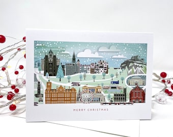 Edinburgh Christmas Card (Single), Princes Street, Blank Xmas Holiday Card